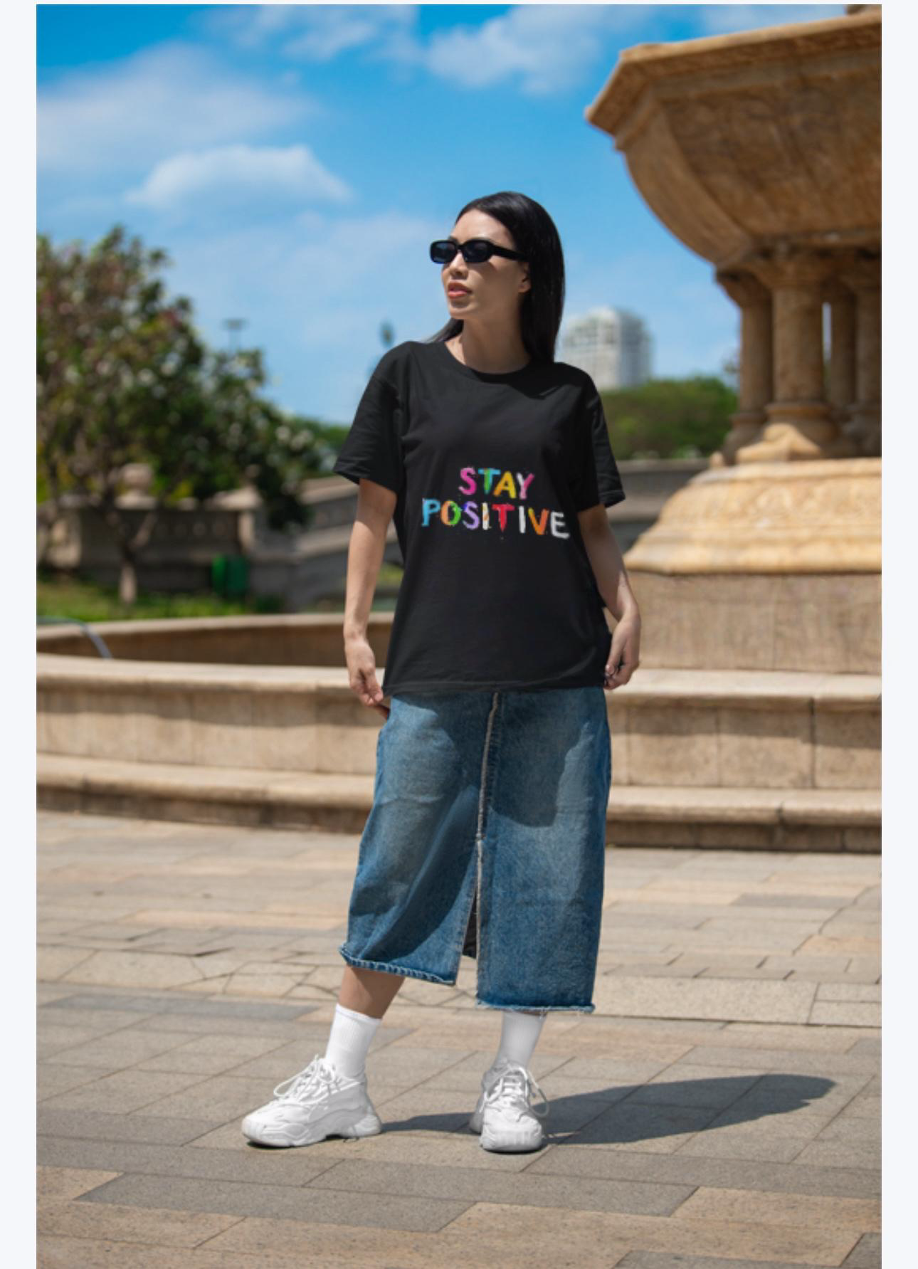 Stay Positive Unisex Heavy Cotton Tee - Uplifting Graphic Shirt for Everyday Wear