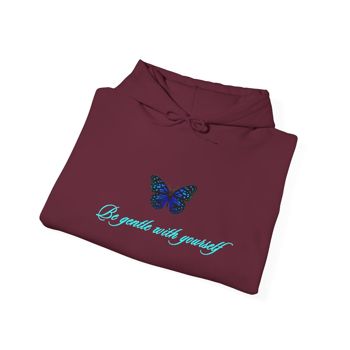 Butterfly Script Hoodie — "Be gentle with yourself" Inspirational Black Pullover